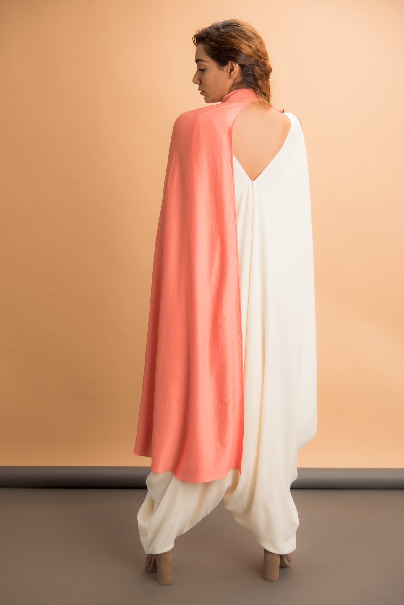 Jumpsuit with drape cowls and half cape - Label Manasi